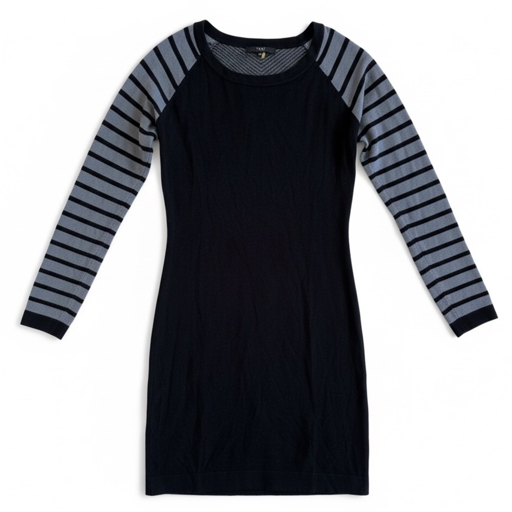 Tart Bodycon Sweater Dress Modern Stripe Stretch Raglan Knit Black Gray Size XS